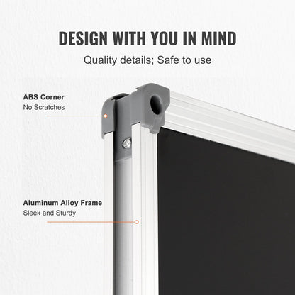 Black Board, 70 x 40 inch Large Chalkboard with Aluminum Frame, Black Boards Dry Erase Includes 1 Magnetic Erase & 3 Dry Erase Markers, Black Surface, for Office Home and School