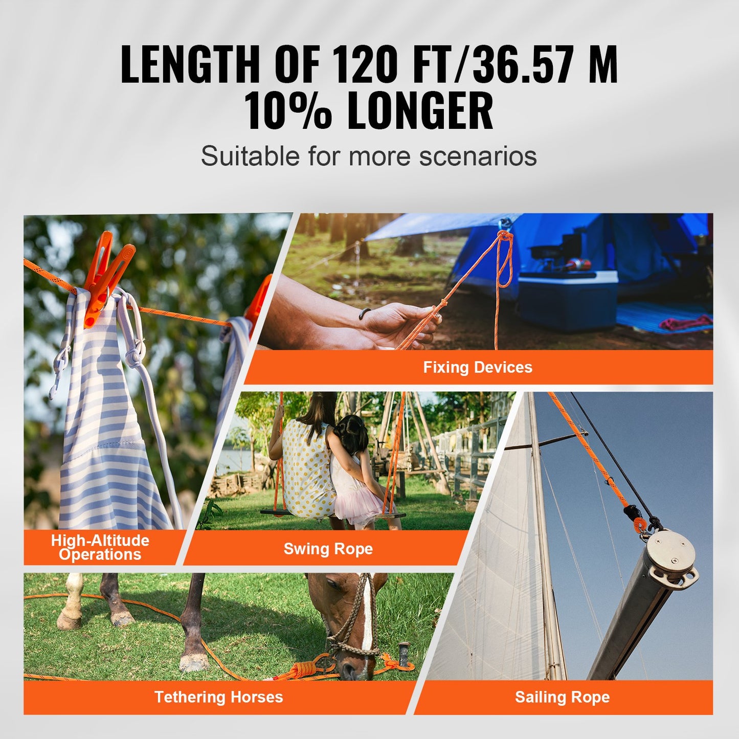 Arborist Tree Climbing Rope Double Braid Polyester 1/2"/1.3 cm x 120'/36.6 m 48-Strand