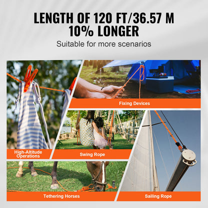 Arborist Tree Climbing Rope Double Braid Polyester 1/2"/1.3 cm x 120'/36.6 m 48-Strand