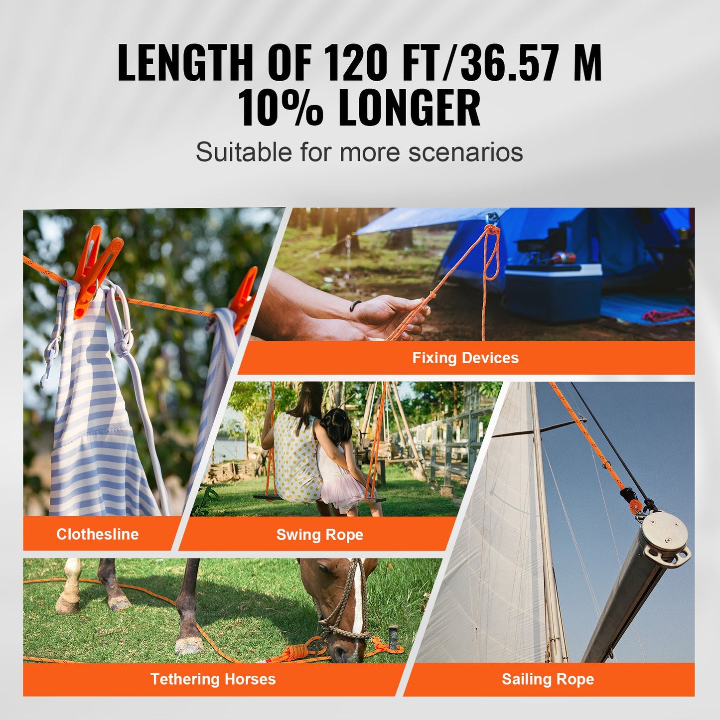 Arborist Tree Climbing Rope Double Braid Polyester 3/8"/1 cm x 120'/36.6 m 48-Strand