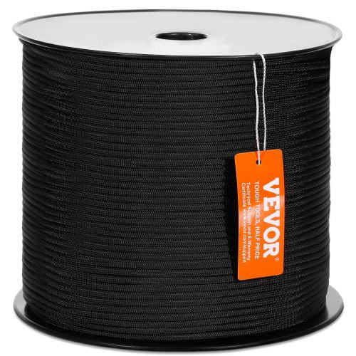 Braided Nylon Rope, 3/16 in x 1000 ft, 32 Strands, 720 LBS Breaking Strength Outdoor Climbing Rope, Arborist Tree Climbing Rigging Rope for Rock Hiking Camping Swing Rappelling Rescue, Black