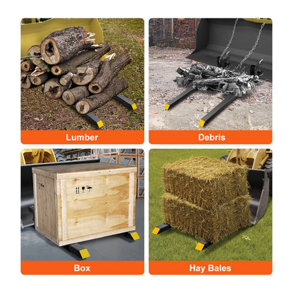 Klämbara pallgafflar, pallgafflar med kapacitet 907,2 kg, 152,4 cm traktorskopgafflar, kraftigt frontlastartillbehör för lastskopa, traktor, kompaktlastare, traktorgafflar för jordbruk och lantbruk