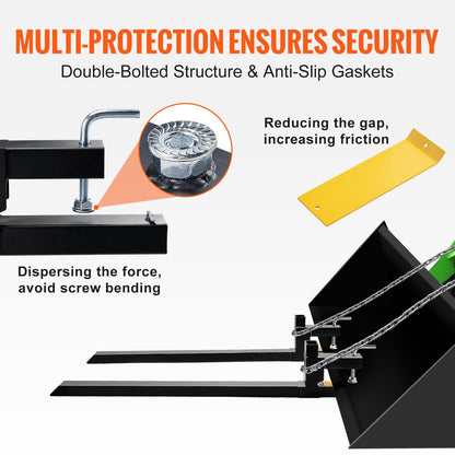 Klämbara pallgafflar, pallgafflar med kapacitet 907,2 kg, 152,4 cm traktorskopgafflar, kraftigt frontlastartillbehör för lastskopa, traktor, kompaktlastare, traktorgafflar för jordbruk och lantbruk