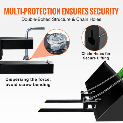 Pallet Forks, 907.2 kg Capacity Clamp on Pallet Forks, 109.2 cm Tractor Bucket Forks, Heavy Duty Front Loader Attachment for Tractor, Skid Steer, Loader Bucket, Tractor Forks for Agriculture and Farm