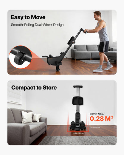 Magnetisk roddmaskin, 16-nivåers tyst motstånd, justerbar, hopfällbar roddmaskin för hemmabruk, 158 kg viktkapacitet, roddmaskiner med slät remskiva, Bluetooth-appkompatibel och LCD-skärm