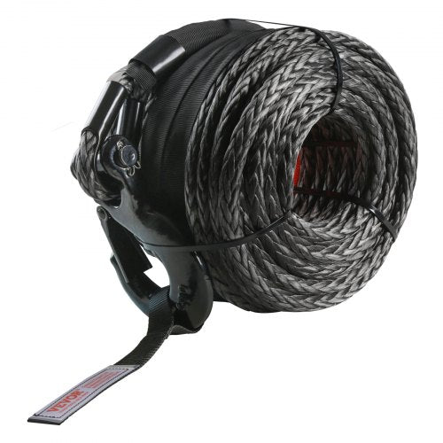 Synthetic Winch Rope, 9.5 mm x 30.48 m 12,020 kg Synthetic Winch Line Cable Rope with Protective Sleeve + Forged Winch Hook + Pull Strap, Universal Fit for SUV, Large Off-Road Vehicle, Truck