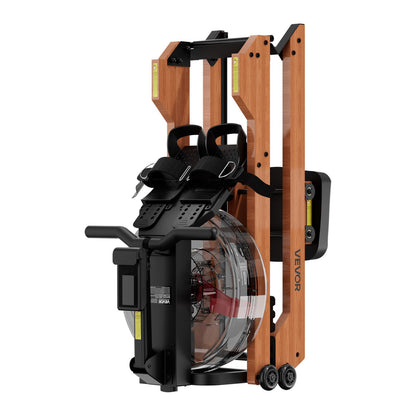 Vattenroddmaskin, 6-nivåers tyst motstånd, hopfällbar roddmaskin i trä med 14 liters vattentank och LCD-skärm, kompatibel med Bluetooth-app, 158 kg viktkapacitet, uppslukande roddmaskiner för hemmabruk