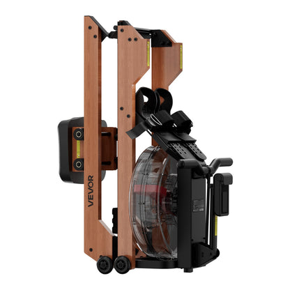 Vattenroddmaskin, 6-nivåers tyst motstånd, hopfällbar roddmaskin i trä med 14 liters vattentank och LCD-skärm, kompatibel med Bluetooth-app, 158 kg viktkapacitet, uppslukande roddmaskiner för hemmabruk