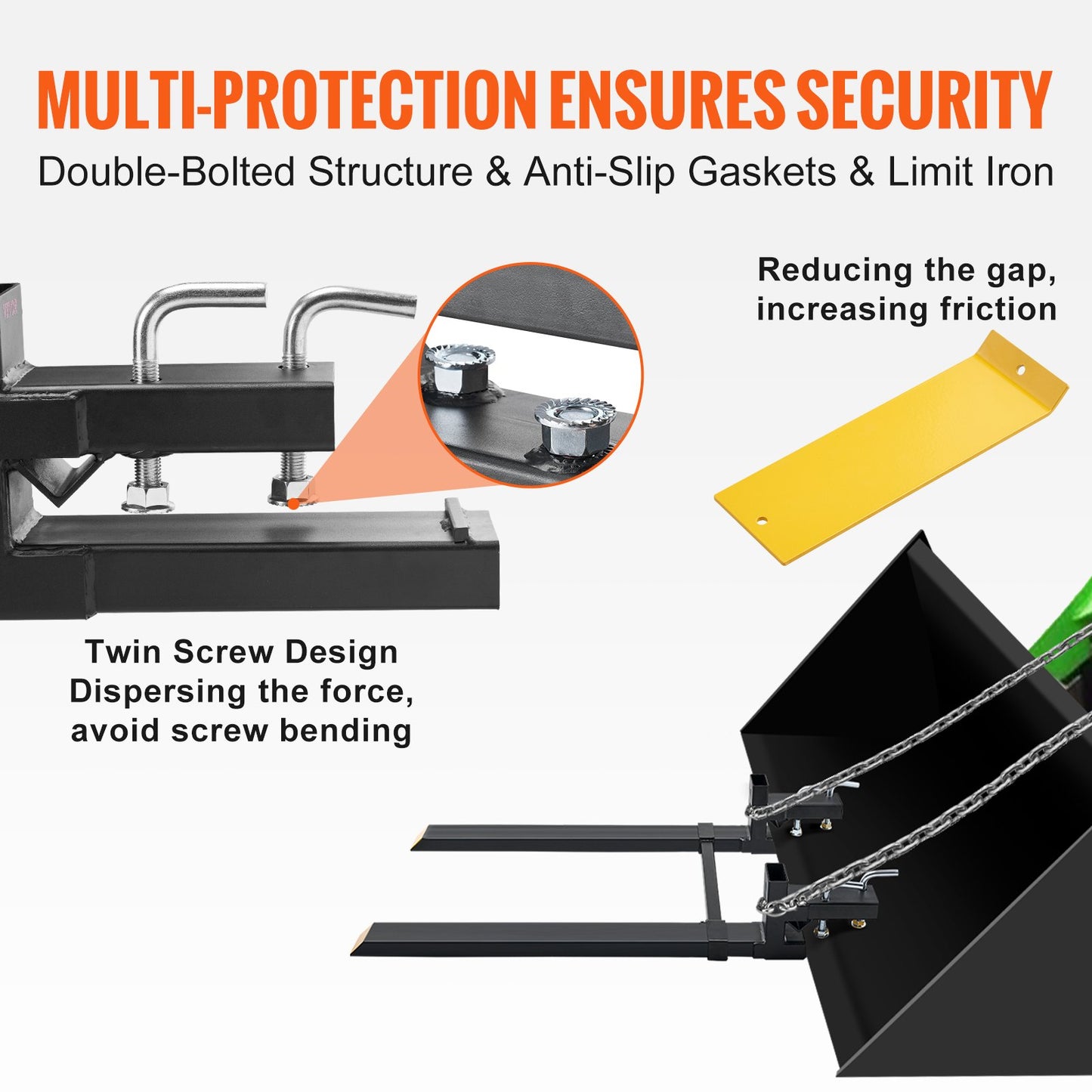 Pallgafflar, 907,2 kg klämbara pallgafflar, 109,2 cm total längd för kraftiga pallgafflar med justerbar stabilisator, traktorskopa, gafflar för traktorredskap, kompaktlastare, lastskopa