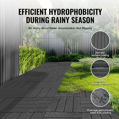 Interlocking Deck Tiles, 36 Pack,11.6"x11.6" 36 sq. ft Plastic Waterproof Outdoor Flooring All Weather Use, Patio Floor Decking Covering Tiles for Porch Poolside Balcony Backyard, Dark Grey