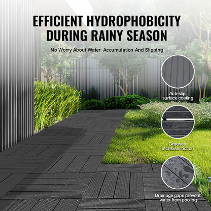 Interlocking Deck Tiles, 10 Pack,12"x12" 10 sq. ft Plastic Waterproof Outdoor Flooring All Weather Use, Patio Floor Decking Covering Tiles for Porch Poolside Balcony Backyard, Dark Grey