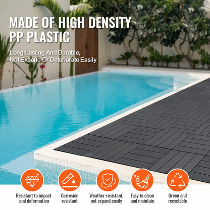 Interlocking Deck Tiles, 54 Pack,12"x12" 54 sq. ft Plastic Waterproof Outdoor Flooring All Weather Use, Patio Floor Decking Covering Tiles for Porch Poolside Balcony Backyard, Dark Grey