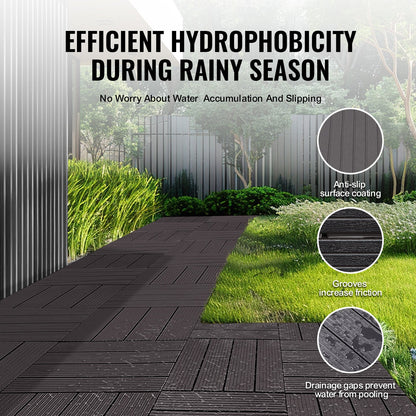 Sammankopplade altanplattor, 36-pack, 28,5 cm x 28,5 cm, 36 kvm, vattentät plast för utomhusbruk, allvädersbruk, altanplattor för veranda, pool, balkong, bakgård, mörkbruna