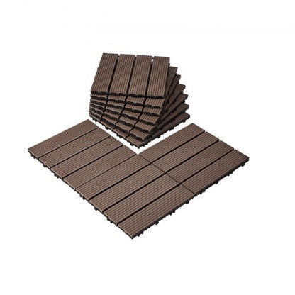 Interlocking Deck Tiles Plastic Wood, 27 Pack,12"x12" 27 sq. ft Waterproof Outdoor Flooring All Weather Use, Patio Floor Decking Covering Tiles for Porch Poolside Balcony Backyard, Dark Brown