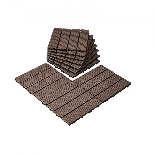 Sammankopplande altanplattor av plastträ, 27-pack, 30x30 cm, 27 kvm, vattentät utomhusgolv, väderbeständig, altanplattor för veranda, pool, balkong, bakgård, mörkbrun