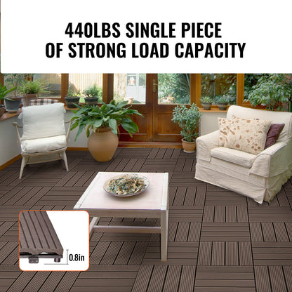 Interlocking Deck Tiles Plastic Wood, 27 Pack,12"x12" 27 sq. ft Waterproof Outdoor Flooring All Weather Use, Patio Floor Decking Covering Tiles for Porch Poolside Balcony Backyard, Dark Brown