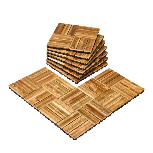 Sammankopplande altanplattor massivt trä, 10-pack, 12"x12" vattentätt kamferfurugolv för alla väder, altangolvbeläggning för veranda, pool, balkong, bakgård, (trä)