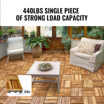 Interlocking Deck Tiles Solid Wood, 27 Pack,12"x12" Waterproof Camphor Pine Wood Flooring All Weather Use, Patio Floor Decking Covering Tiles for Porch Poolside Balcony Backyard, (Wooden)