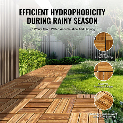 Interlocking Deck Tiles Solid Wood, 27 Pack,12"x12" Waterproof Camphor Pine Wood Flooring All Weather Use, Patio Floor Decking Covering Tiles for Porch Poolside Balcony Backyard, (Wooden)