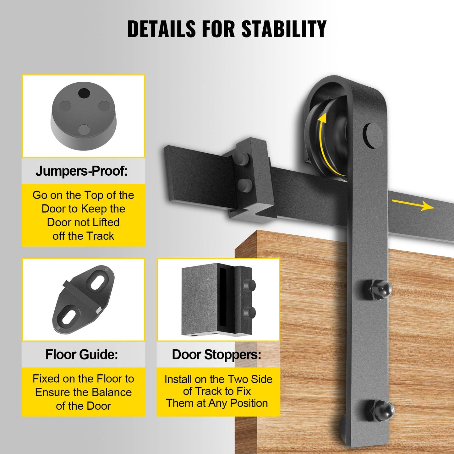 Sliding Barn Door Hardware Kit, 182.9 cm Barn Door Kit, 149.7 kg Load-Bearing Double Barn Door Hardware Kit, Carbon Steel Barn Door Track, Darn Door for 3.5-4.5 cm Thickness & 91.4 cm Wide Door Panel