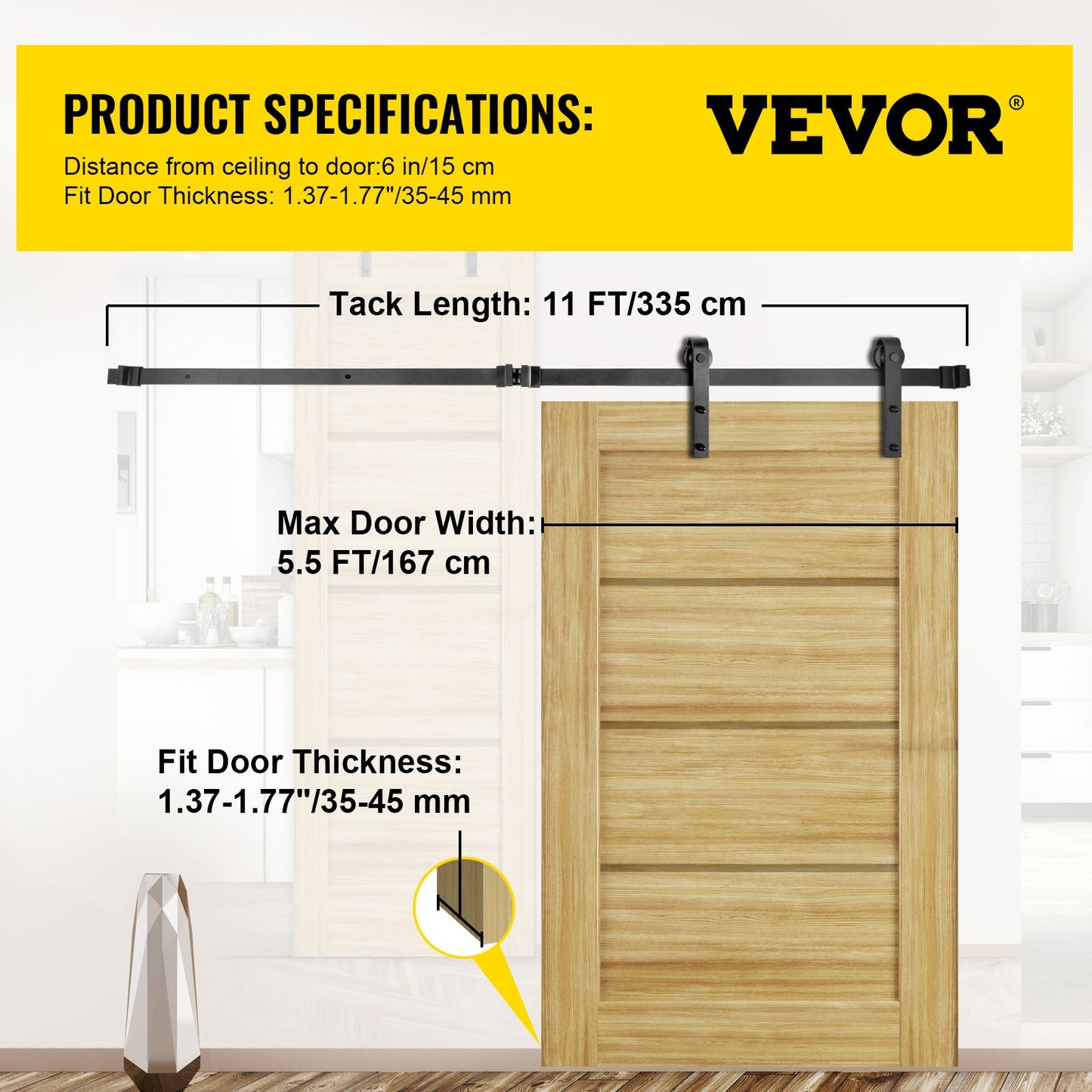 Sliding Barn Door Hardware Kit, 11FT Barn Door Kit, 330LBS Load-Bearing Double Barn Door Hardware Kit, Carbon Steel Barn Door Track, Darn Door for 1.57-1.77" Thickness & 5.5FT Wide Door Panel