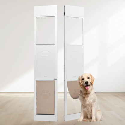 Dog Door for Sliding Glass Door, 75 7/8"-80 11/16" Adjustable Height Doggy Door for Sliding Doors, Aluminum Frame Tempered Glass Pet Door with Hinge Structure Flap and Lock for Large-Sized Dogs