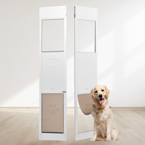 Dog Door for Sliding Glass Door, 75 7/8"-80 11/16" Adjustable Height Doggy Door for Sliding Doors, Aluminum Frame Tempered Glass Pet Door with Hinge Structure Flap and Lock for Large-Sized Dogs
