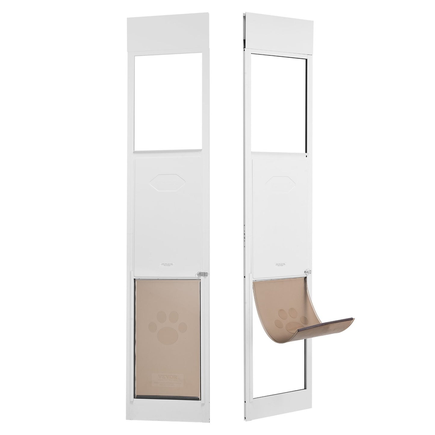 Hundlucka för skjutdörr i glas, 75 7/8"-80 11/16" justerbar höjd för hundar i skjutdörrar, husdjursdörr i aluminiumram, härdat glas, gångjärnsstruktur, klaff och lås för stora hundar