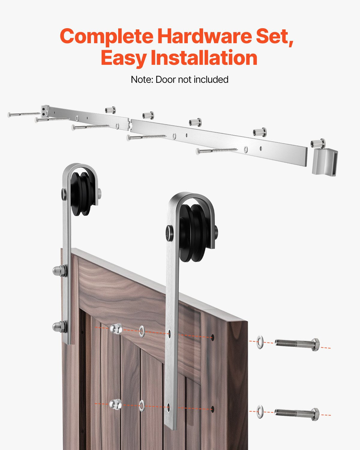 5FT Sliding Barn Door Hardware Kit, 330 LBS Weight Capacity, Compatible with 30 Inches Max Width & 1-3/8 to 1-3/4 Inches Thickness Single Sliding Barn Door, Durable Track & J-shape Roller Silver
