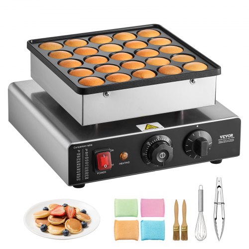 Mini Pancake Maker, 25PCS 43mm Diameter Dutch Muffin Waffle Baker, Non-stick Stainless Steel Poffertjes Grill, Commercial Electric Dorayaki Machine, Temp & Time Control, Home Kitchen Restaurant