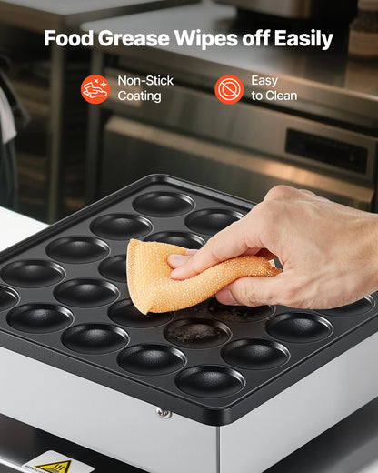 Mini Pancake Maker, 25PCS 43mm Diameter Dutch Muffin Waffle Baker, Non-stick Stainless Steel Poffertjes Grill, Commercial Electric Dorayaki Machine, Temp & Time Control, Home Kitchen Restaurant