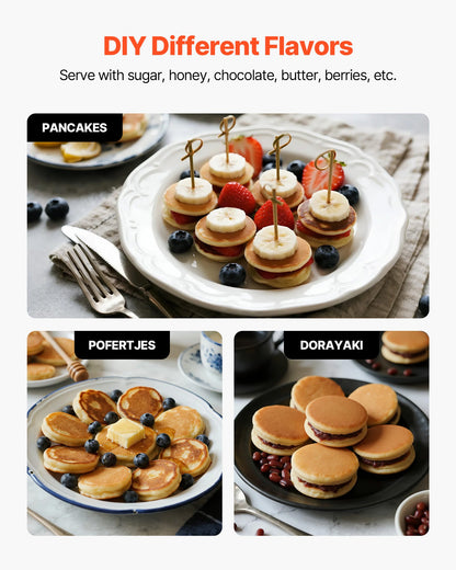 Mini Pancake Maker, 25PCS 43mm Diameter Dutch Muffin Waffle Baker, Non-stick Stainless Steel Poffertjes Grill, Commercial Electric Dorayaki Machine, Temp & Time Control, Home Kitchen Restaurant