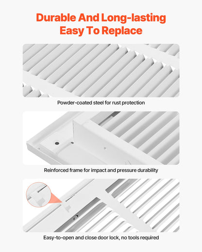 Return Air Filter Grille, Fits W20 x H25in Duct Opening Size, Filter Included, Return Air Vent Cover for Wall, Powder-Coated Steel Return Air Grill Detachable Face/Door for 1 inch Filters