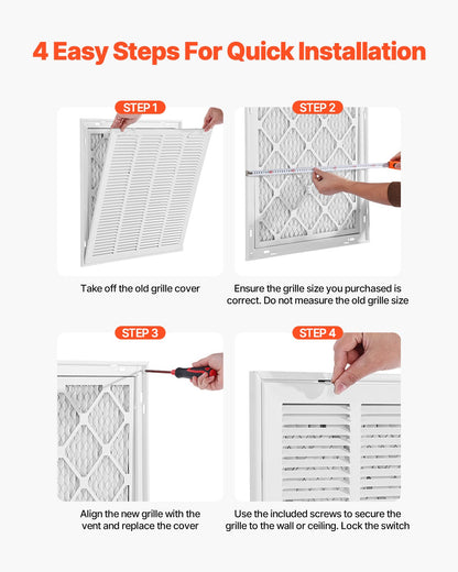 Return Air Filter Grille, Fits W20 x H20in Duct Opening Size, Filter Included, Return Air Vent Cover for Wall, Powder-Coated Steel Return Air Grill Detachable Face/Door for 1 inch Filters