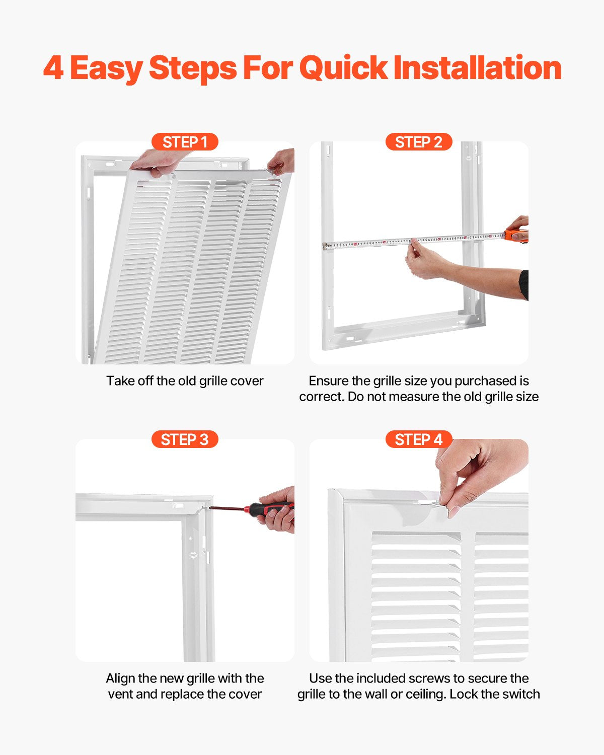 Return Air Filter Grille, Fits W20 x H20 Inch Duct Opening, Filter Not Included, Return Air Vent Cover for Wall, Powder-Coated Steel Return Air Grill Detachable Face/Door for 1 inch Filters