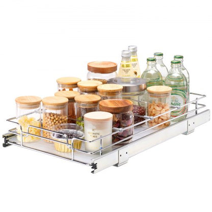 11"Wx21"Dx2.5"H Pull Out Cabinet Organizer, Heavy Duty Slide Out Pantry Shelves, Steel Roll Out Drawers, Sliding Drawer Storage for Home Under Sink, 13.5"Wx22"Dx7"H Install Size for Cabinet