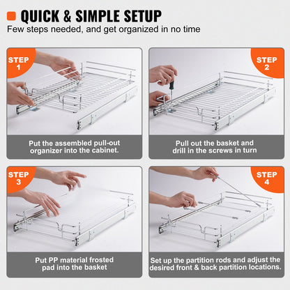 11"Wx21"Dx2.5"H Pull Out Cabinet Organizer, Heavy Duty Slide Out Pantry Shelves, Steel Roll Out Drawers, Sliding Drawer Storage for Home Under Sink, 13.5"Wx22"Dx7"H Install Size for Cabinet