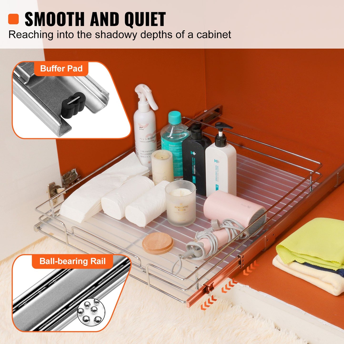 15.5"Wx21"Dx3.5"H Pull Out Cabinet Organizer, Heavy Duty Slide Out Pantry Shelves, Steel Roll Out Drawers, Sliding Drawer Storage for Home Under Sink, 17"Wx22"Dx7"H Install Size for Cabinet