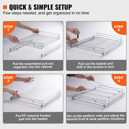 15.5"Wx21"Dx3.5"H Pull Out Cabinet Organizer, Heavy Duty Slide Out Pantry Shelves, Steel Roll Out Drawers, Sliding Drawer Storage for Home Under Sink, 17"Wx22"Dx7"H Install Size for Cabinet