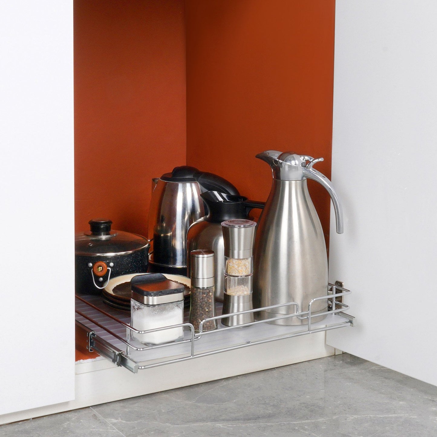 15.5"Wx21"Dx3.5"H Pull Out Cabinet Organizer, Heavy Duty Slide Out Pantry Shelves, Steel Roll Out Drawers, Sliding Drawer Storage for Home Under Sink, 17"Wx22"Dx7"H Install Size for Cabinet