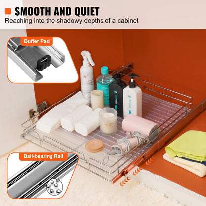 50.8 cm W x 53.3 cm D Pull Out Cabinet Organizer, Heavy Duty Slide Out Pantry Shelves, Chrome-Plated Steel Roll Out Drawers, Sliding Drawer Storage for Home, Inside Kitchen Cabinet, Bathroom, Under Sink
