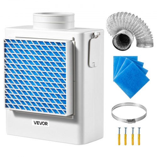 3-i-1-ventilationskit för inomhustorktumlare, premium ABS-material passar 99 mm avgasport, smart överhettningspåminnelse för avgasfläkt och lätt avtagbart nätlock och flerskiktsrening med 4 reservdynor