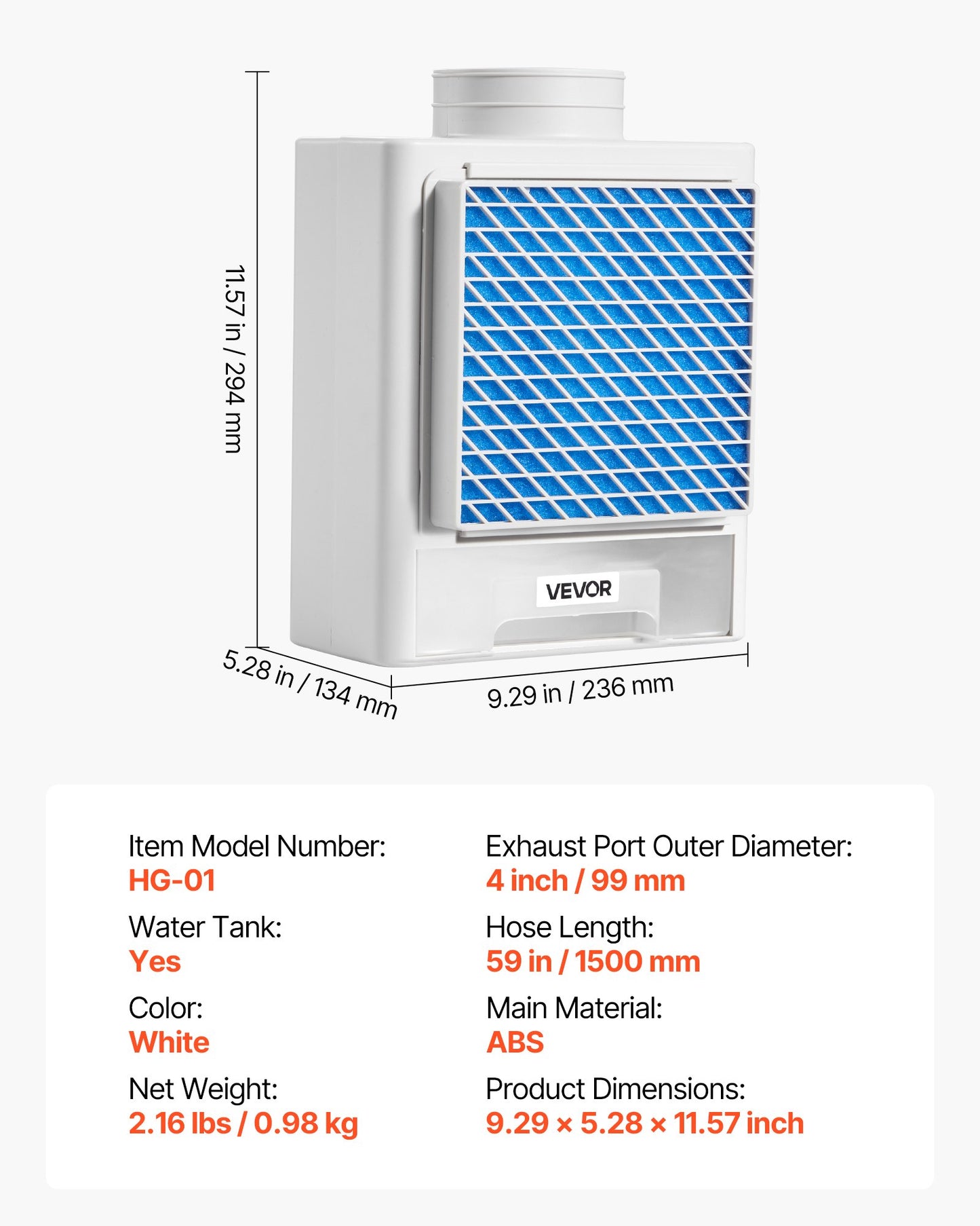 3-i-1-ventilationskit för inomhustorktumlare, premium ABS-material med vattenbehållare som passar 99 mm avgasport, smart överhettningspåminnelse för avgasfläkt och med 4 reningsdynor, för elektriska torktumlare