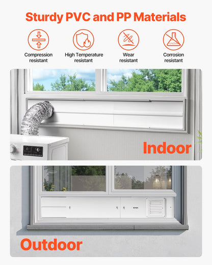 Torktumlarens ventilationsfönstersats, passar 101,6 mm avgasslangar, justerbar längd för anpassning av skjutbara fönster med olika höjder, robusta PVC- och PP-material, dubbla skydd och flerskiktstätning