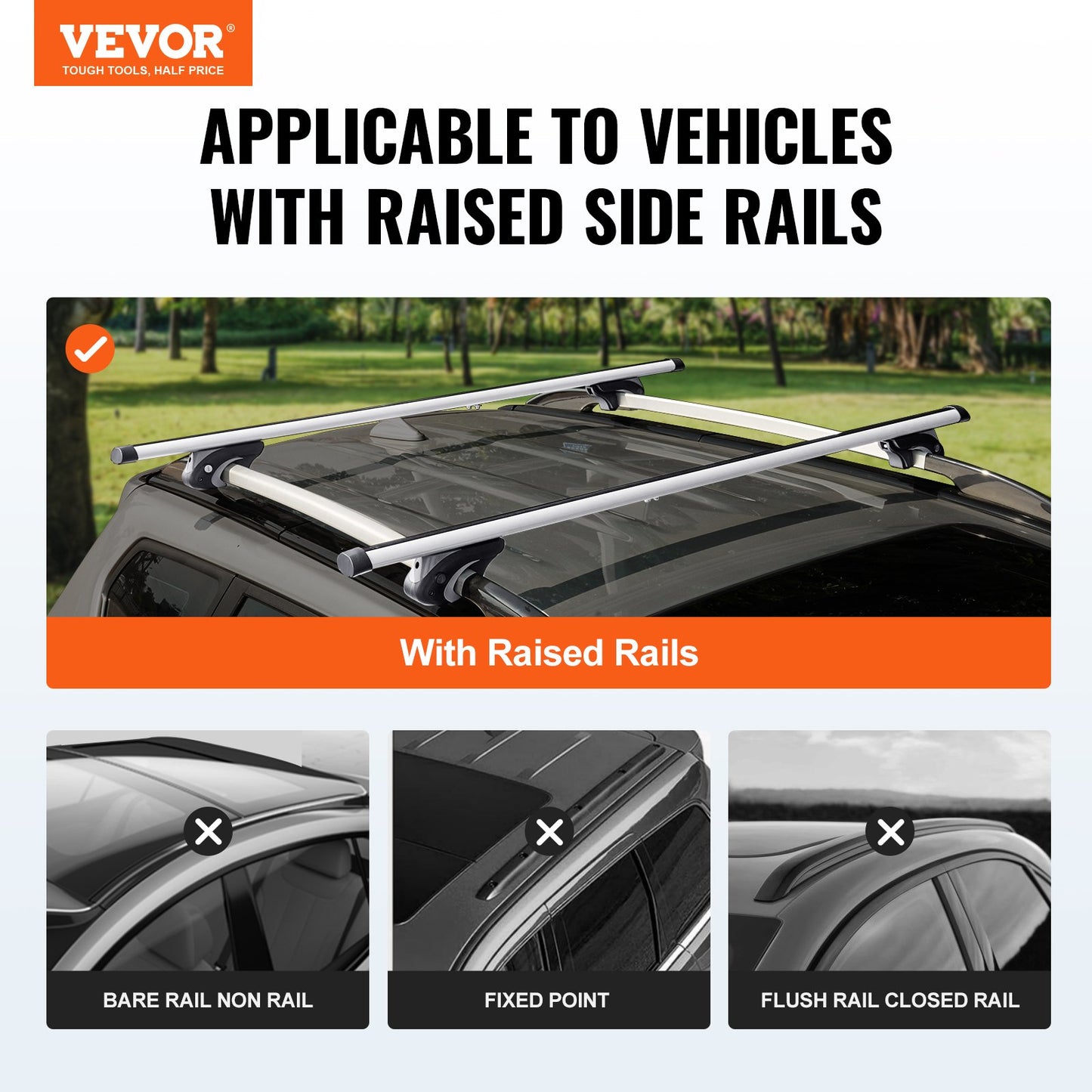 Universal Roof Rack Crossbar 135.1 cm Length for Vehicle w/ Raised Side Rail