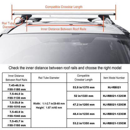 Universal Roof Rack Crossbar 135.1 cm Length for Vehicle w/ Raised Side Rail