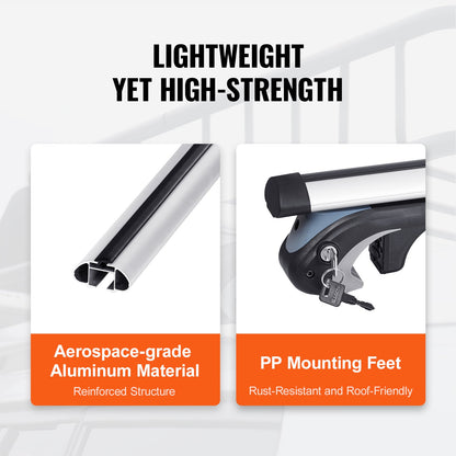 Universal Roof Rack Crossbar 135.1 cm Length for Vehicle w/ Raised Side Rail