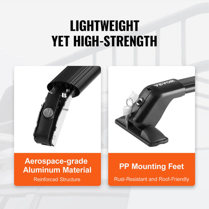 Universal Roof Rack Cross Bars, Thickened Aluminum Roof Rack Crossbars, Fit Roof Without Side Rail, 70KG Load Capacity, Adjustable Bare Roof Crossbars with Locks, for SUVs, Sedans, and Vans