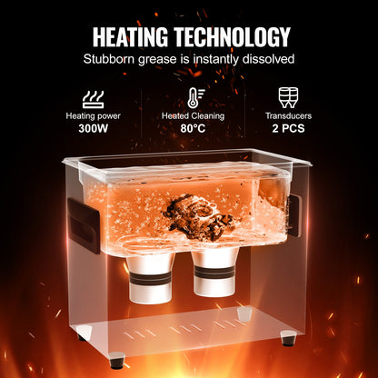 3L ultraljudsrengöring, 120W digital ultraljudsrengöringsmaskin med skonsamt läge och uppgraderad avgasning, 40kHz ultraljudsrengöringsmaskin med värmare och timer för smycken, glasögon, verktygshållare
