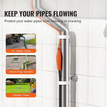 Rörvärmekabel, 25m 23W/m värmetejp för rör med inbyggd termostat, värmekabel för vattenrör skyddar PVC-slang, metall- och plaströr från frysning